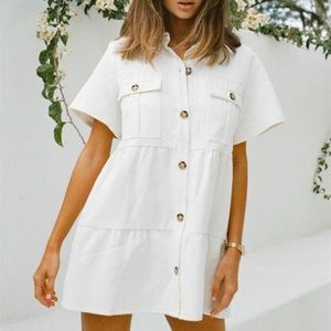 SABO SKIRT WHITE DENIM BUTTON UP DRESS